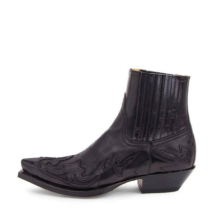 Botines Mujer de Cuero PU Bordado Punta Fina Estilo Vaquero