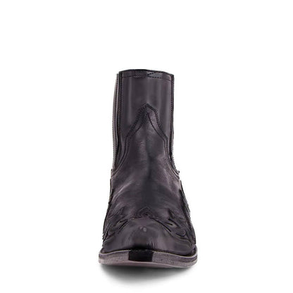 Botines Mujer de Cuero PU Bordado Punta Fina Estilo Vaquero