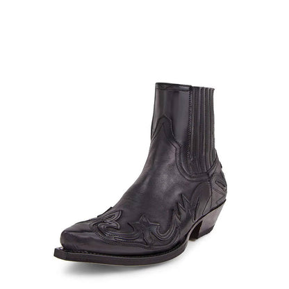 Botines Mujer de Cuero PU Bordado Punta Fina Estilo Vaquero
