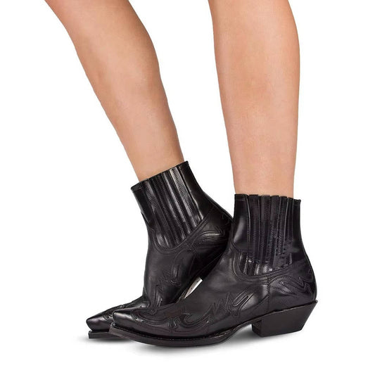 Botines Mujer de Cuero PU Bordado Punta Fina Estilo Vaquero - Mavetta