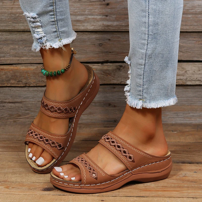 Sandalias Mujer Doble Tira Suela Elevada