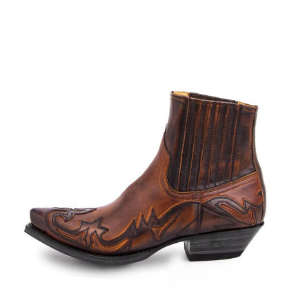Botines Mujer de Cuero PU Bordado Punta Fina Estilo Vaquero