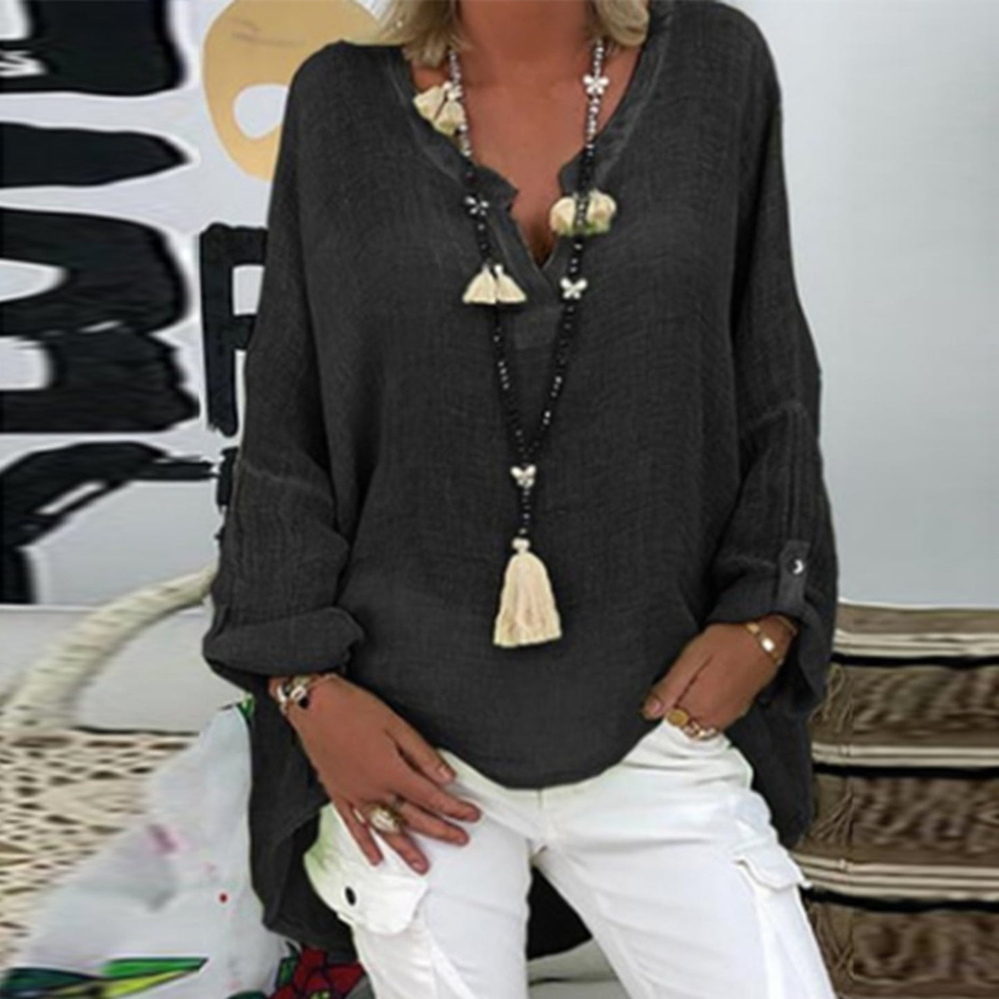 Blusa Mujer de Lino Ajuste Elegante