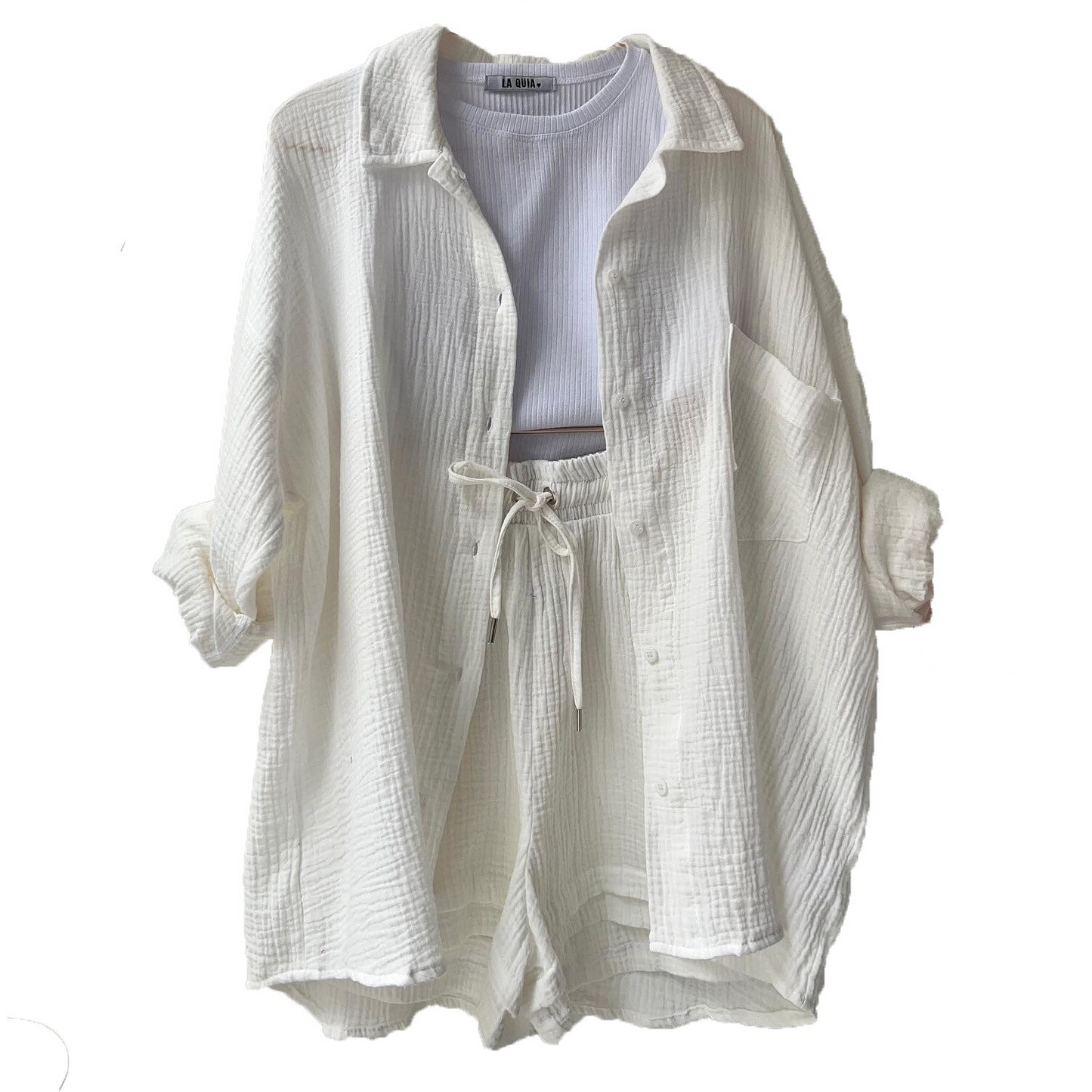 Conjunto verano mujer de algodón camisa y shorts ajustados