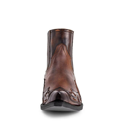 Botines Mujer de Cuero PU Bordado Punta Fina Estilo Vaquero