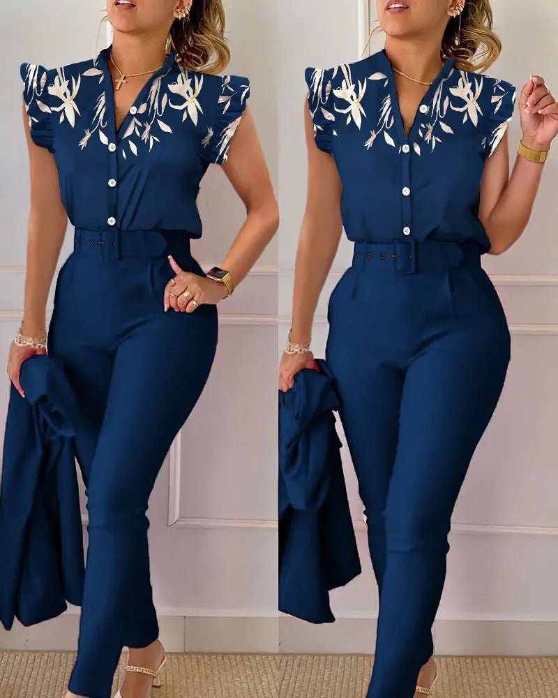 Conjunto Mujer de Dos Piezas Volantes y Pantalón Fluido