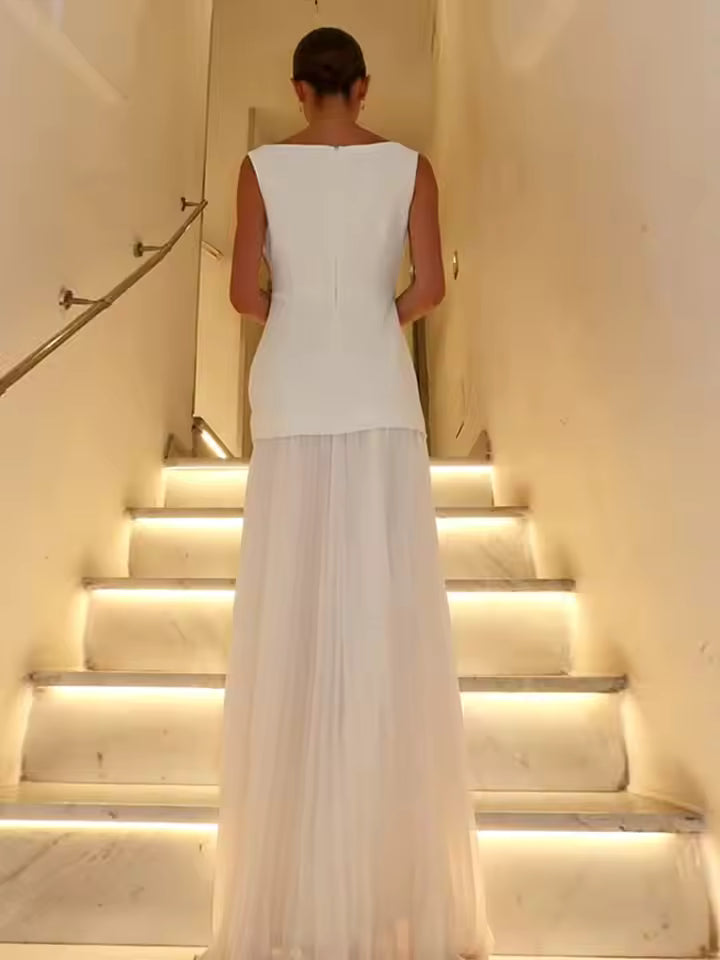 Vestido Mujer Sin Mangas Plisado Ajuste Elegante