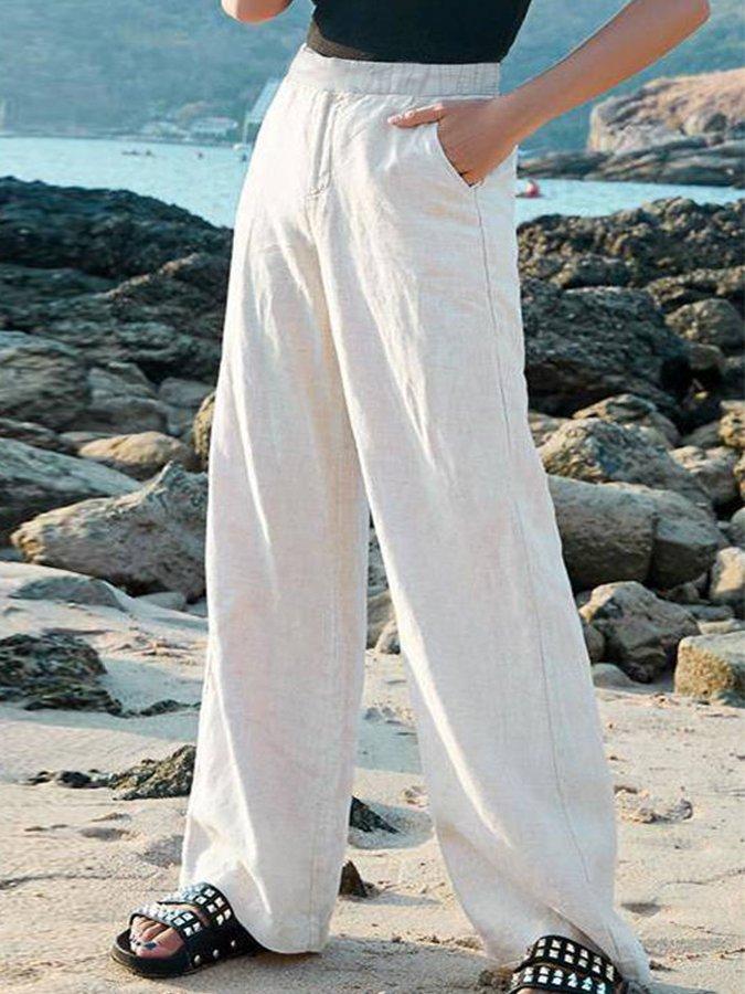 Pantalón ancho mujer de lino para playa