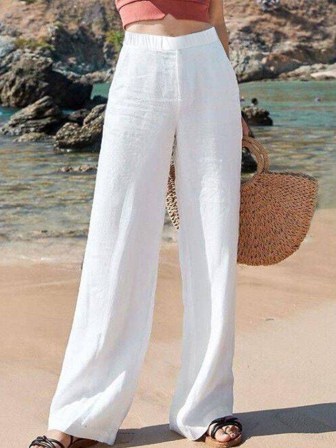 Pantalón ancho mujer de lino para playa