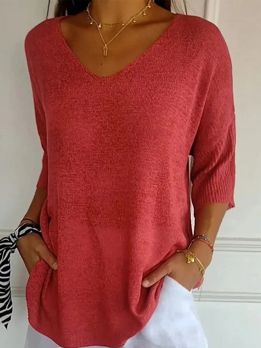 Jersey mujer de punto suave cuello en V - Mavetta