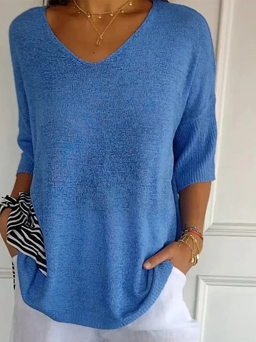 Jersey mujer de punto suave cuello en V