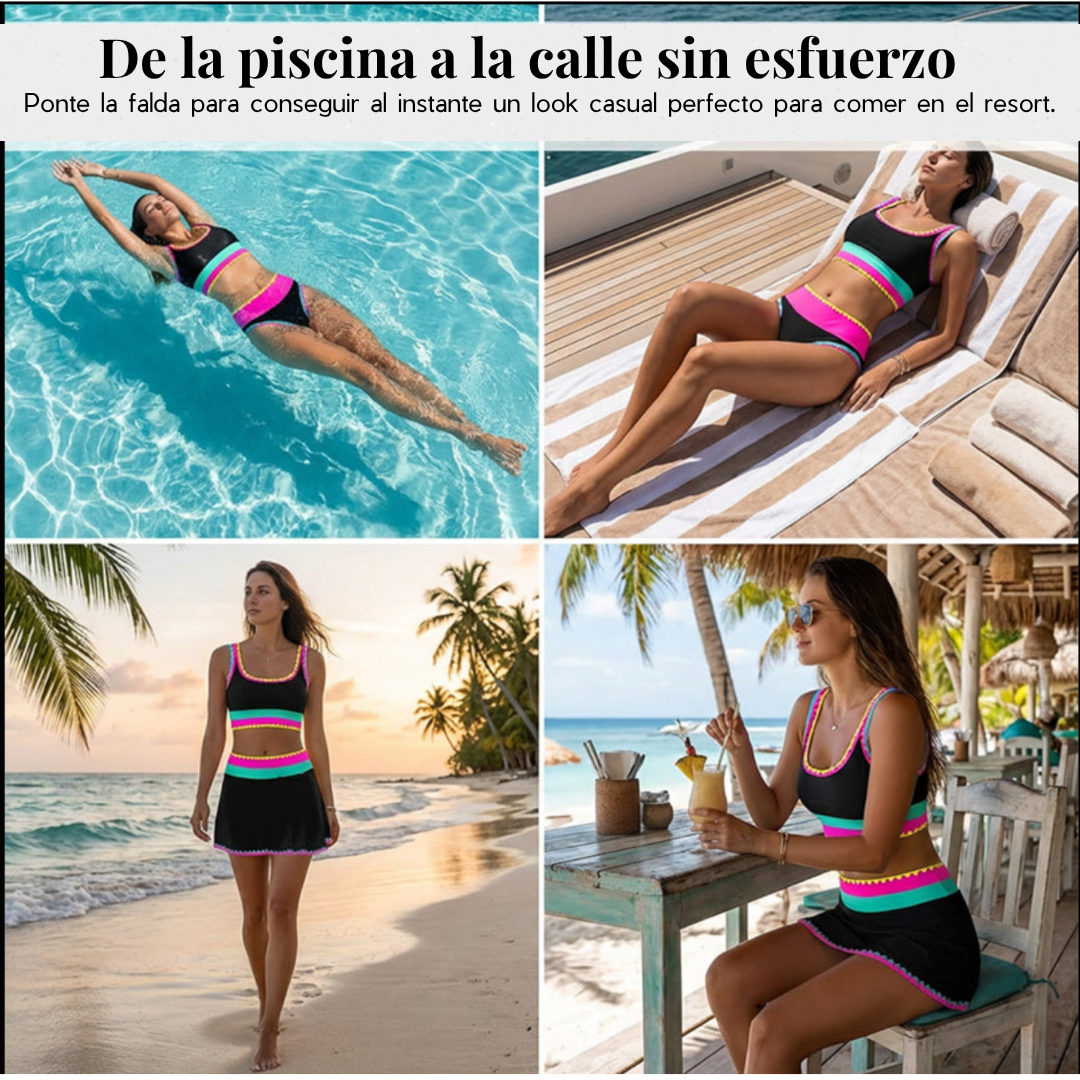 Bikini Mujer Piezas Cintura Alta Diseño Zigzag Playa