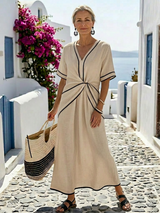Vestido midi mujer Cuello en V Fruncido Suave - Mavetta
