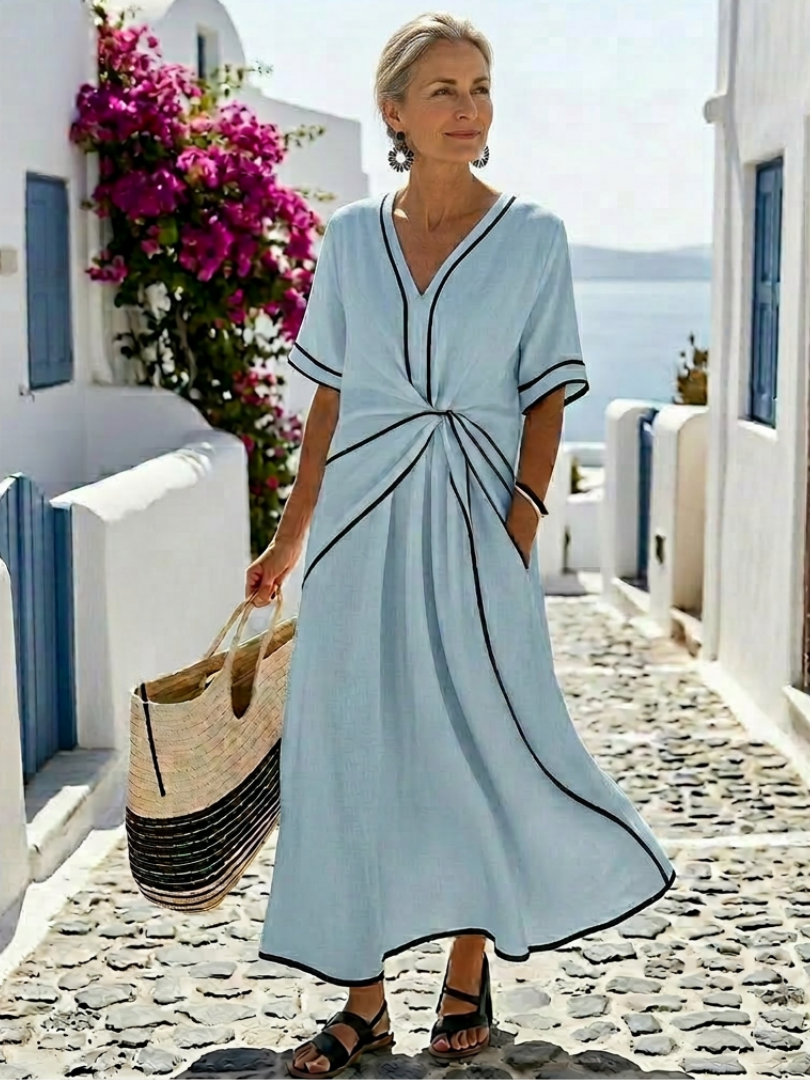 Vestido midi mujer Cuello en V Fruncido Suave