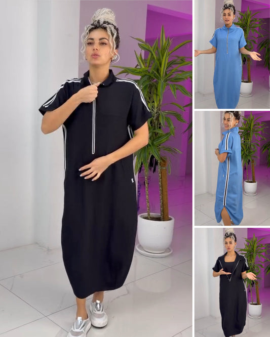 Vestido largo mujer deportivo cremallera fluido casual - Mavetta
