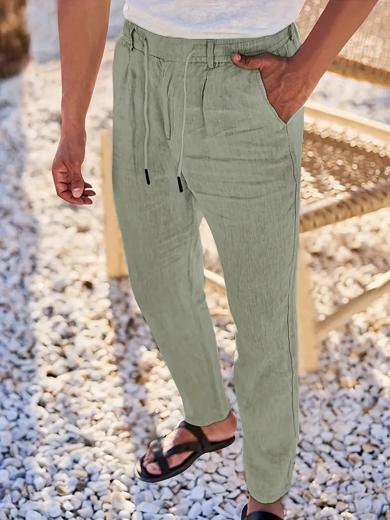 Pantalones Lino Hombre Anchos Cordón Ajustable