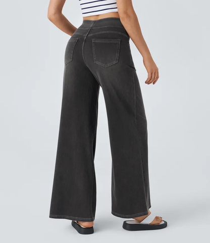 Pantalones mujer denim elástico talle alto pierna ancha moldeadores
