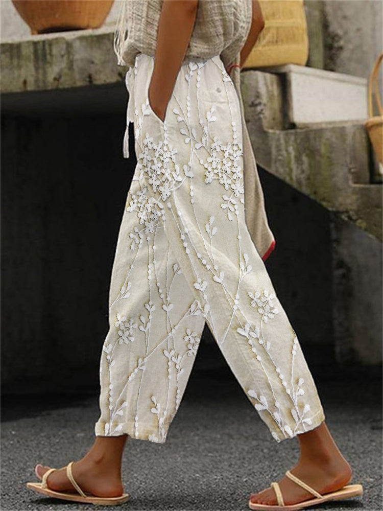 Pantalones Mujer Estampado Vides Corte Recto
