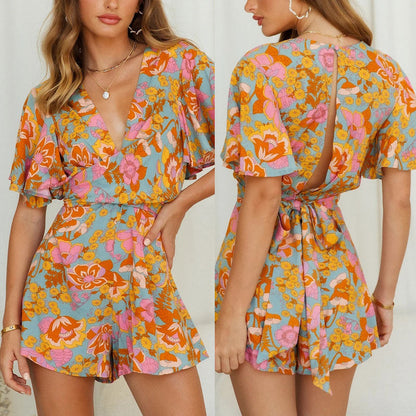 Mono Mujer Casual Estampado Floral Manga Corta Escote Verano