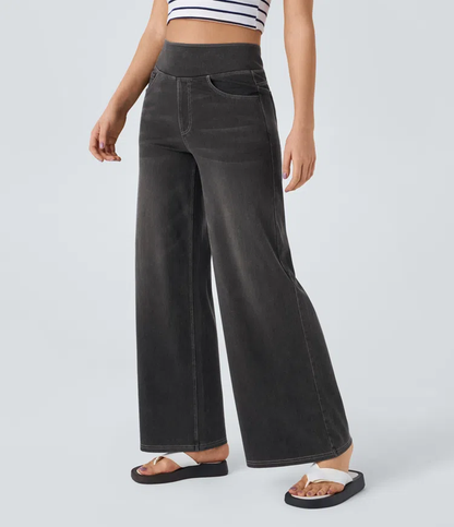 Pantalones mujer denim elástico talle alto pierna ancha moldeadores - Mavetta