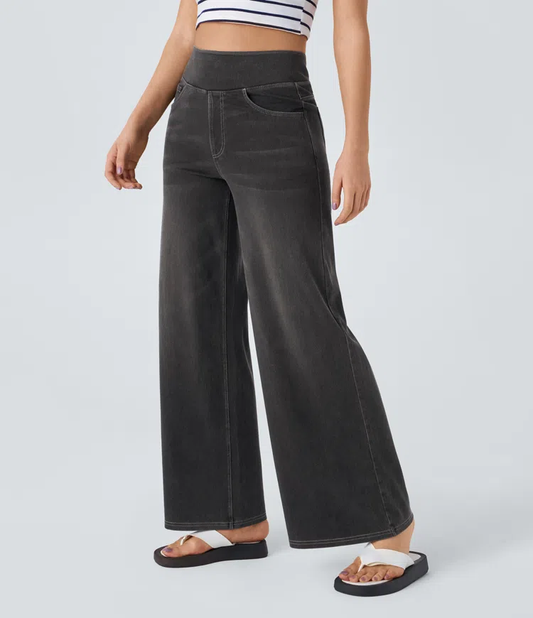 Pantalones mujer denim elástico talle alto pierna ancha moldeadores - Mavetta