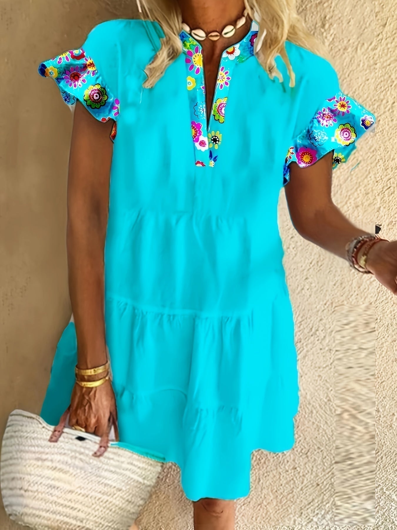 Vestido mini mujer estilo bohemio mangas con volantes