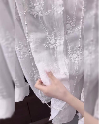 Camisa mujer de tejido ligero hombros caídos bordado