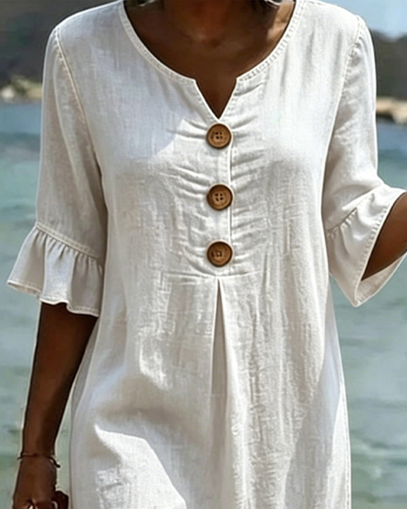 Vestido Mujer Denim Corte Fluido Manga Acampanada