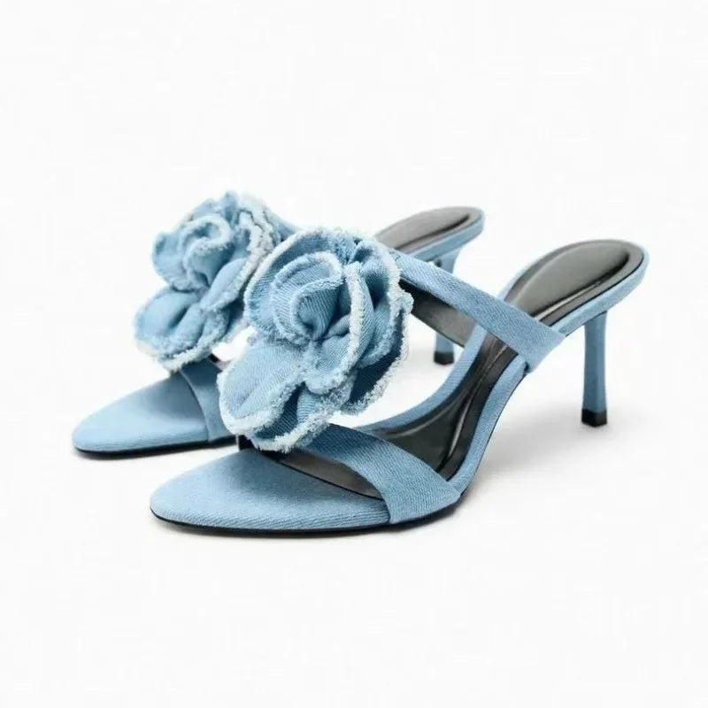Sandalias Tacón Alto Mujer Flor Decorativa Ajuste Comodo