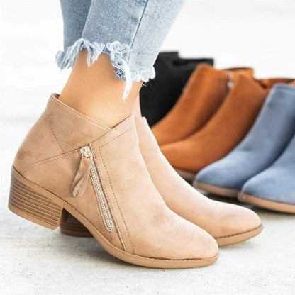 Botines mujer de cuero con cremallera lateral y suela cuña cómoda