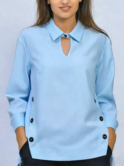Blusa mujer de algodón manga larga cuello solapa