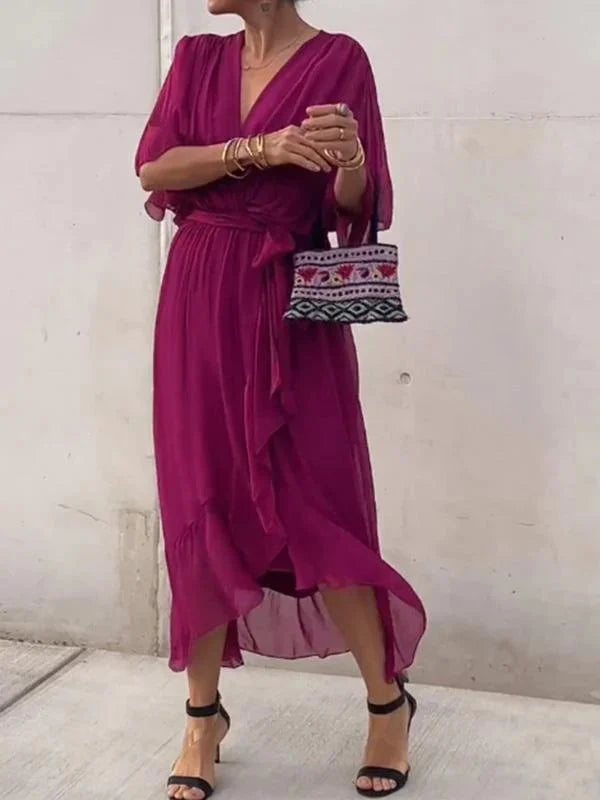 Vestido cruzado mujer Midi con cinturón y escote en pico