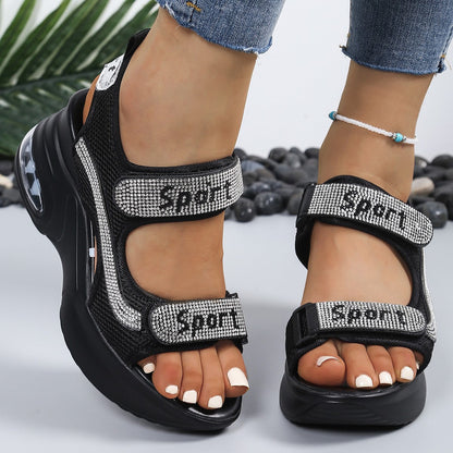 Sandalias mujer plataforma strass velcro suela aire deportivas casual