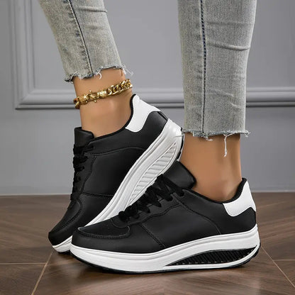 Zapatillas Mujer Plataforma Cuero Sintético Cordones Suela Gruesa