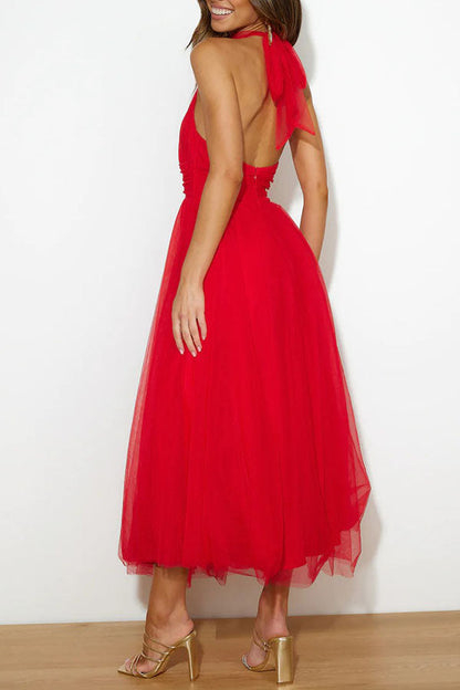 Vestido largo Mujer sin mangas Escote halter maxi
