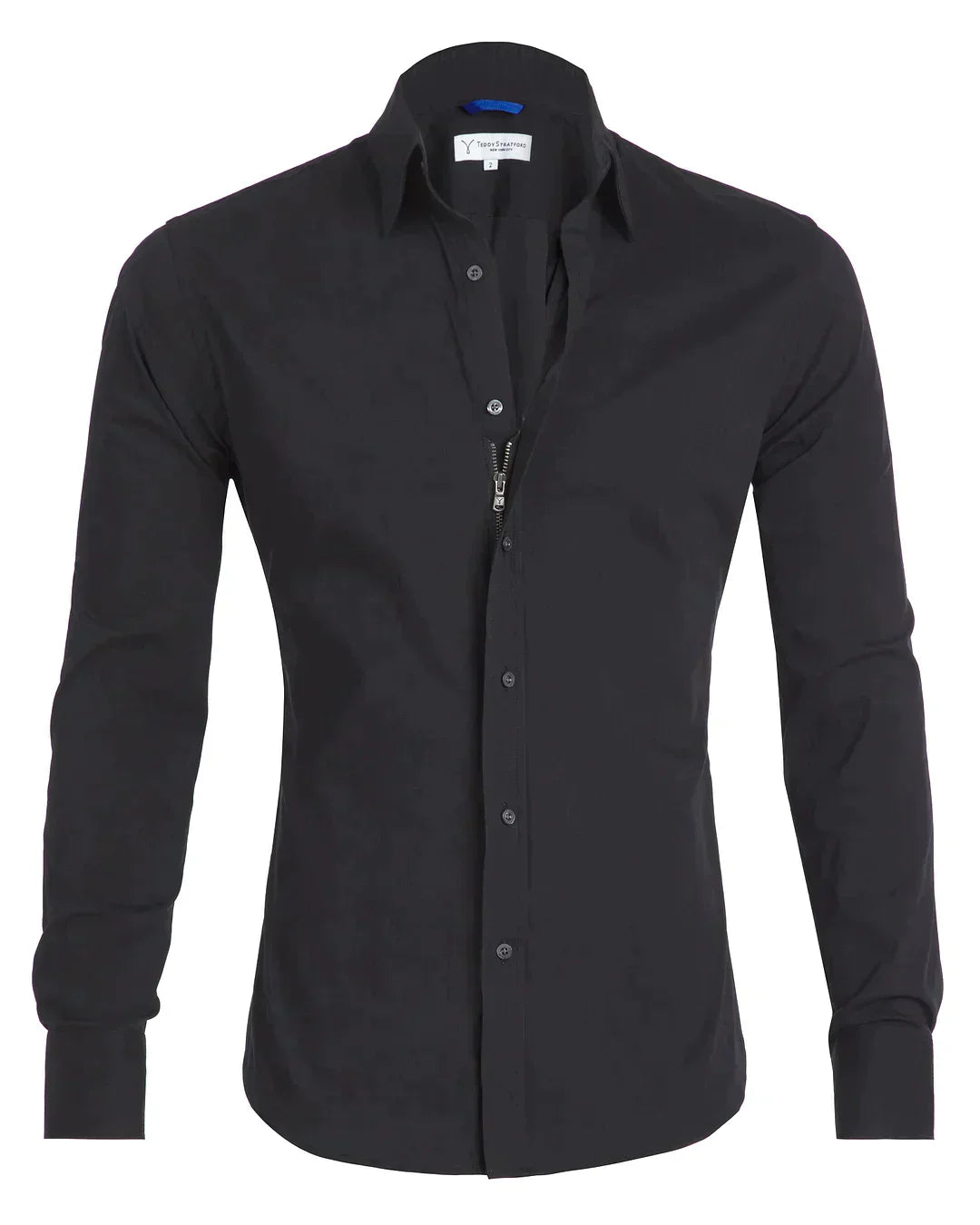 Camisa Hombre Manga Larga Cremallera Cuello Clásico