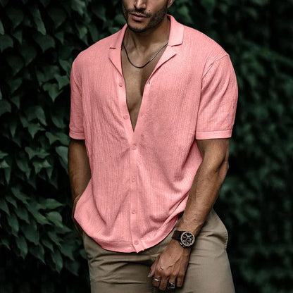 Camisa Hombre Verano Algodón Manga Corta Corte Relajado