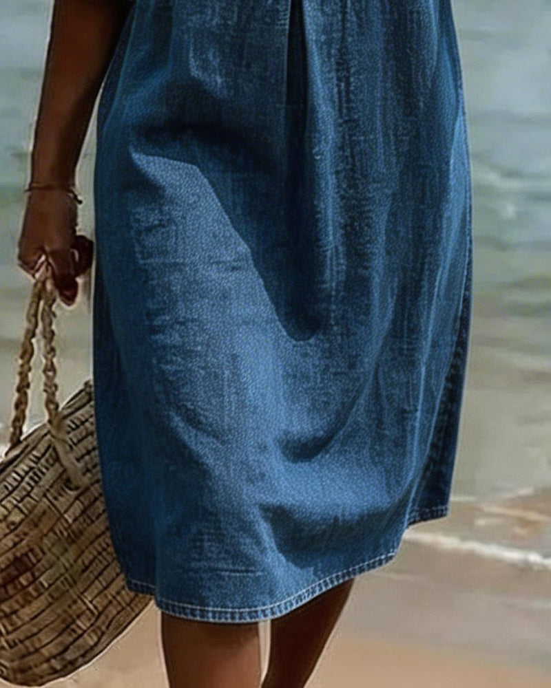 Vestido Mujer Denim Corte Fluido Manga Acampanada