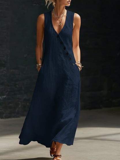 Vestido Maxi Mujer Fluido Minimalista con Botones