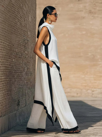 Conjunto Mujer Túnica Asimétrica y Pantalón Amplio