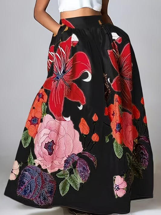 Falda Maxi Mujer Estampada Flores Cintura Alta - Mavetta