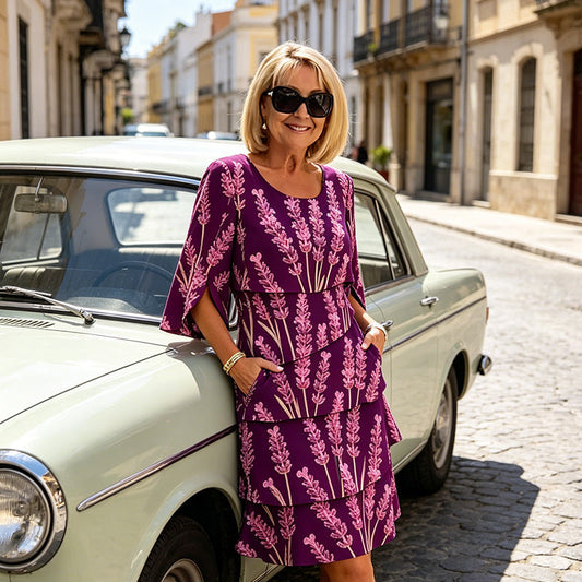 Vestido midi mujer con volantes escalonados y mangas abiertas - Mavetta