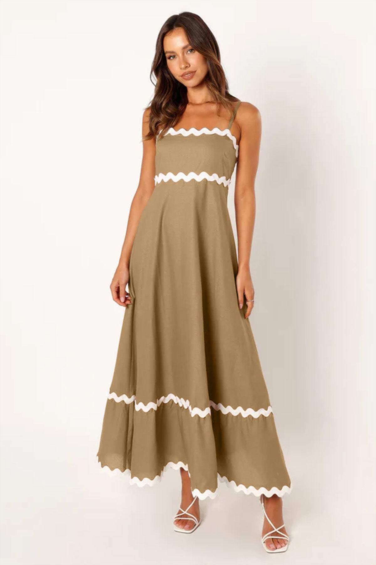Vestido Largo Mujer de Tiras con Diseño de Ondas Playa Primavera