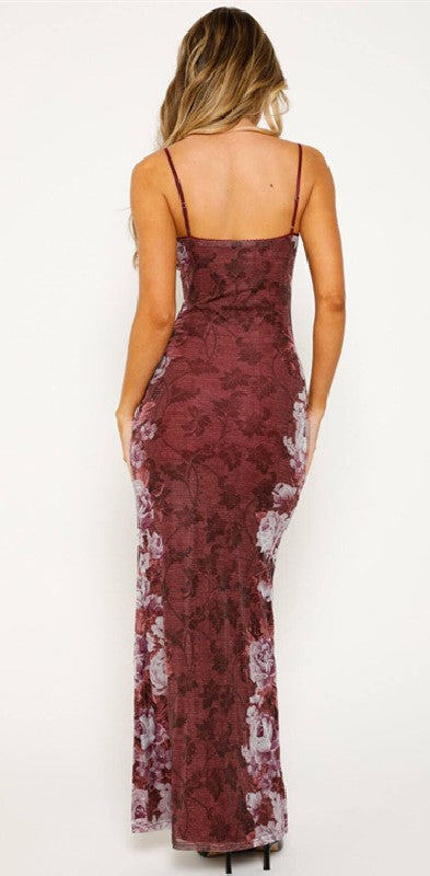 Vestido Largo Mujer Estampado Floral Cuello en V Estilo Y2K