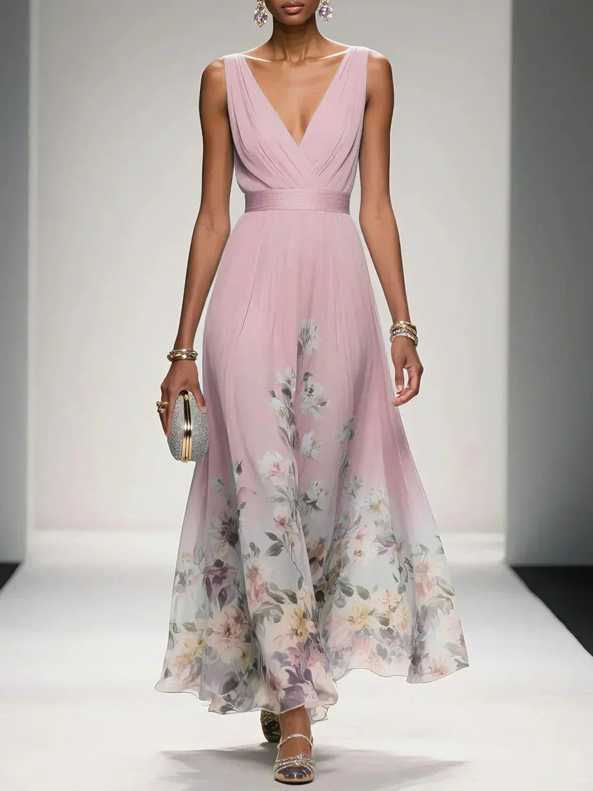 Vestido maxi mujer de tejido ligero escote en V