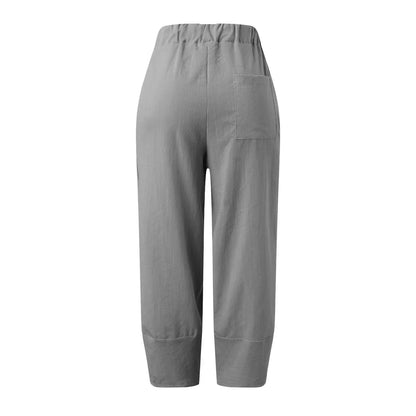 Pantalón ancho mujer de tela ligera corte suelto y largo cropped