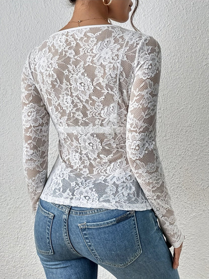 Body mujer ajustado de encaje con mangas largas
