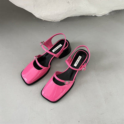 Sandalias Mary Jane Mujer Tacón Grueso Hebillas Ajustables