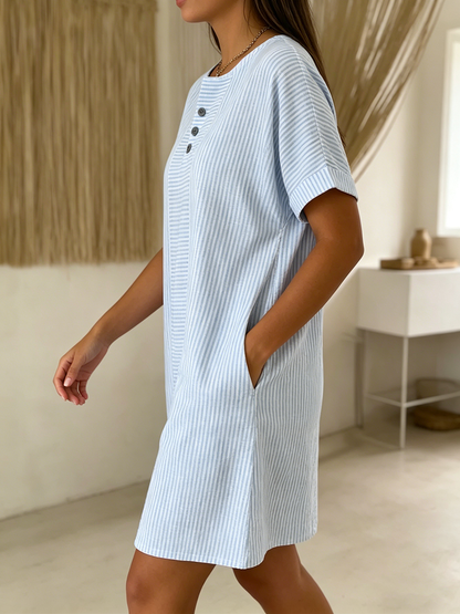 Vestido Mujer Algodón Lino Botones Corte Suelto