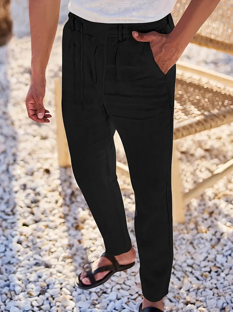 Pantalones Lino Hombre Anchos Cordón Ajustable